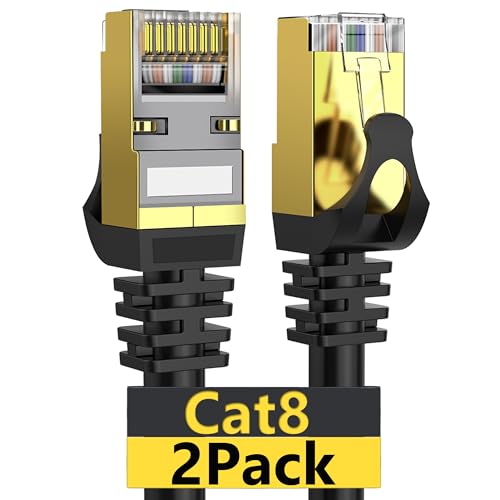 Dacrown Cat 8 Ethernet Cable 6 ft 2 Pack Shielded, Indoor&Outdoor, Heavy Duty High Speed Direct Burial 26AWG Network Wire, 40Gbps 2000Mhz SFTP Patch Cord, in Wall&Weatherproof RJ45 Cable for Router - Image 1