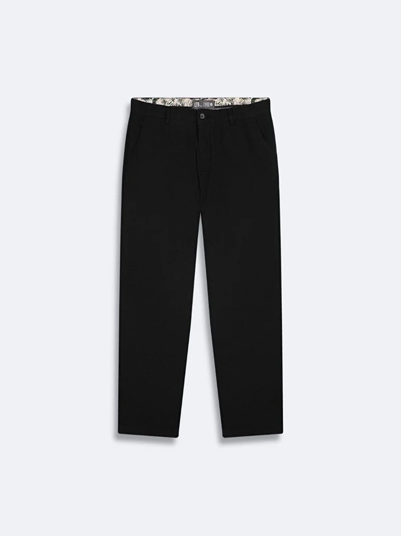 Men's Linen Look Straight Leg Black Trousers