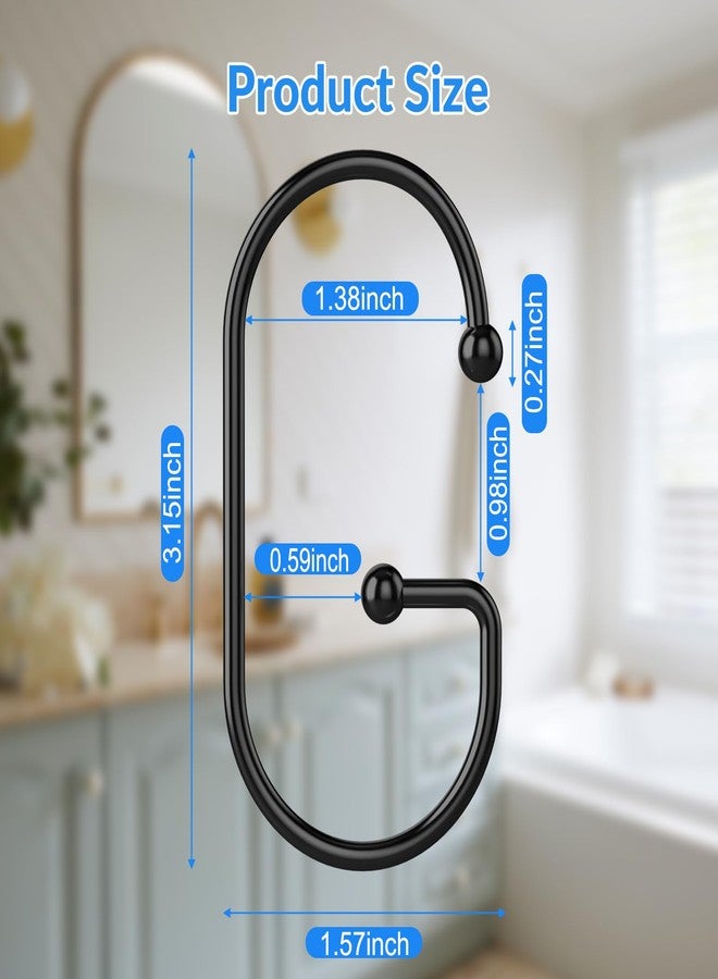 OEH Shower Curtain Hooks, 12 Pcs Shower Curtain Rings, Durable G Shape Black Shower Curtain Hooks Rust Proof, Simple Shower Rings for Curtain, Glide Smoothly Shower Hooks for Shower Curtain Rod, Black - Image 2