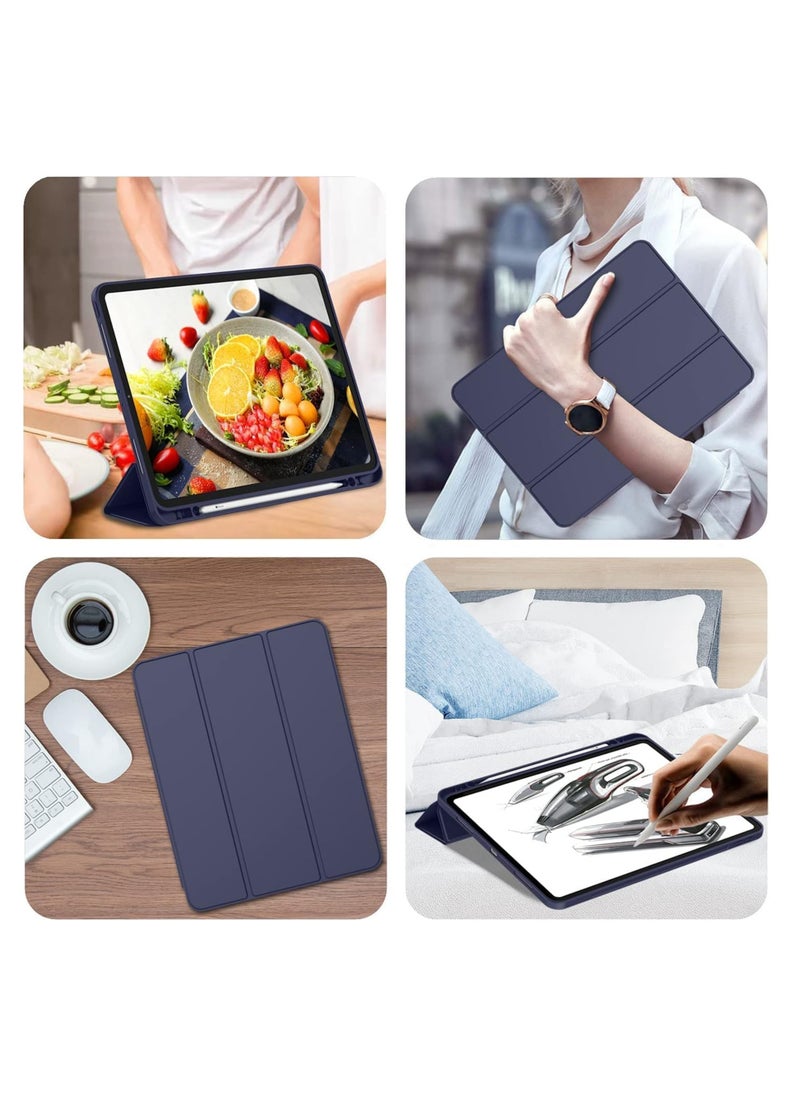iPad Pro 11 Inch Case M4 (2024 5th generation) with Pencil Holder, [Support Pencil Pro and Pencil (USB-C)]，Trifold Stand Smart Case with Soft TPU Back, Auto Wake/Sleep (Dark Blue)