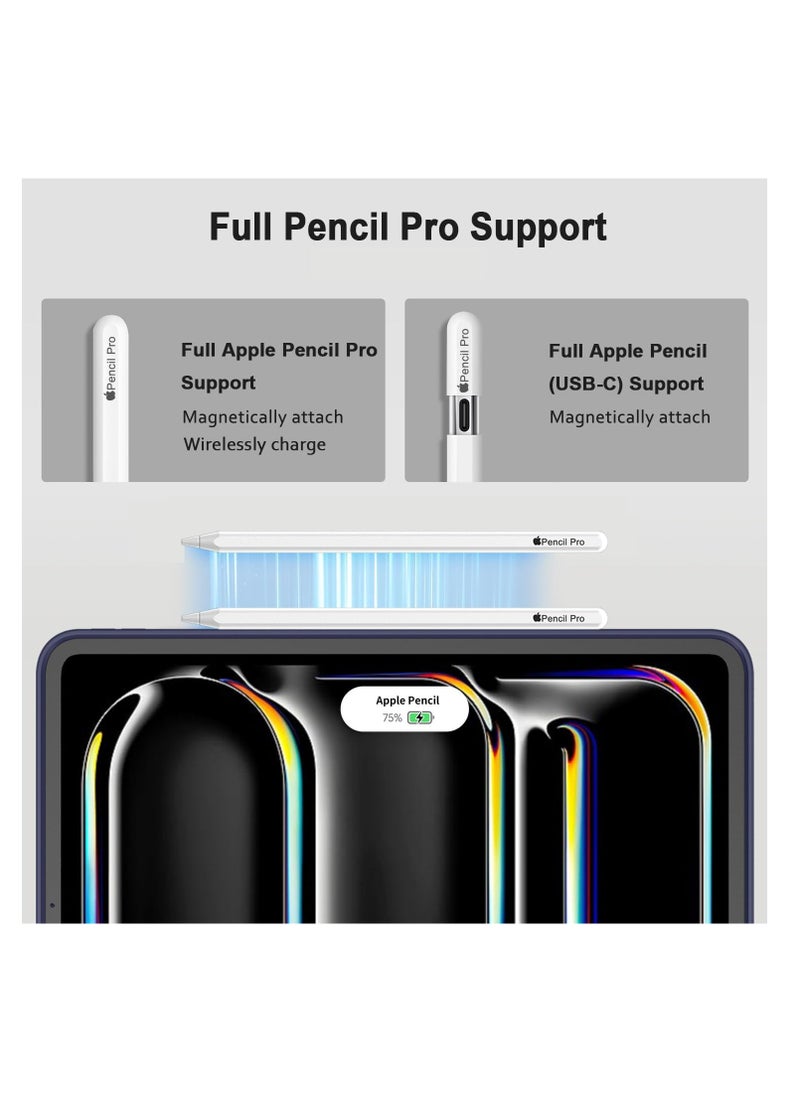 iPad Pro 11 Inch Case M4 (2024 5th generation) with Pencil Holder, [Support Pencil Pro and Pencil (USB-C)]，Trifold Stand Smart Case with Soft TPU Back, Auto Wake/Sleep (Dark Blue)