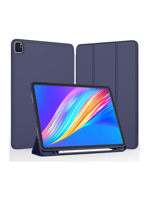 iPad Pro 11 Inch Case M4 (2024 5th generation) with Pencil Holder, [Support Pencil Pro and Pencil (USB-C)]，Trifold Stand Smart Case with Soft TPU Back, Auto Wake/Sleep (Dark Blue)