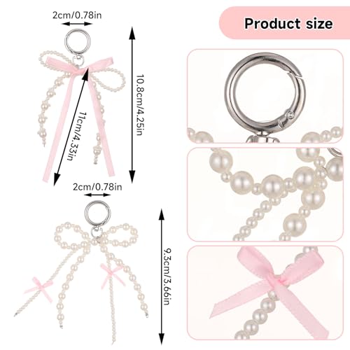 Yuanchu 2Pcs Pearl Bow Keychain, Cute Bowknot Beaded Keyring Charms Aesthetic Pink Bag Charms Purse Car Key Chain for Women - Image 4