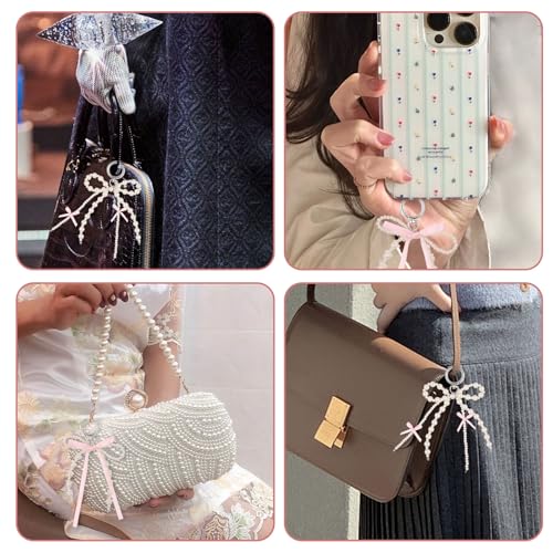 Yuanchu 2Pcs Pearl Bow Keychain, Cute Bowknot Beaded Keyring Charms Aesthetic Pink Bag Charms Purse Car Key Chain for Women - Image 5