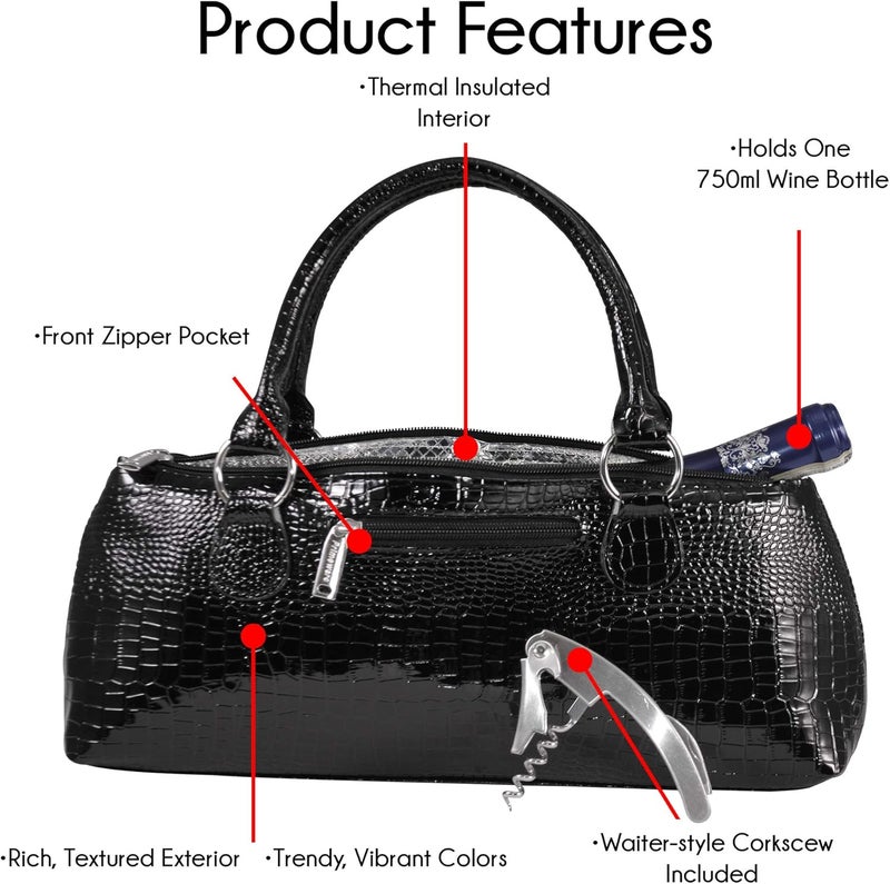 Primeware Wine Clutch Bag (Thermal Insulated) Trendy Women’s Carry Tote | Holds Red & White 750mL Bottles | Trendy Fashion | Incl. Portable Waiter-Style Corkscrew - Image 4