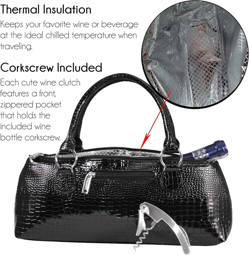 Primeware Wine Clutch Bag (Thermal Insulated) Trendy Women’s Carry Tote | Holds Red & White 750mL Bottles | Trendy Fashion | Incl. Portable Waiter-Style Corkscrew - Image 5