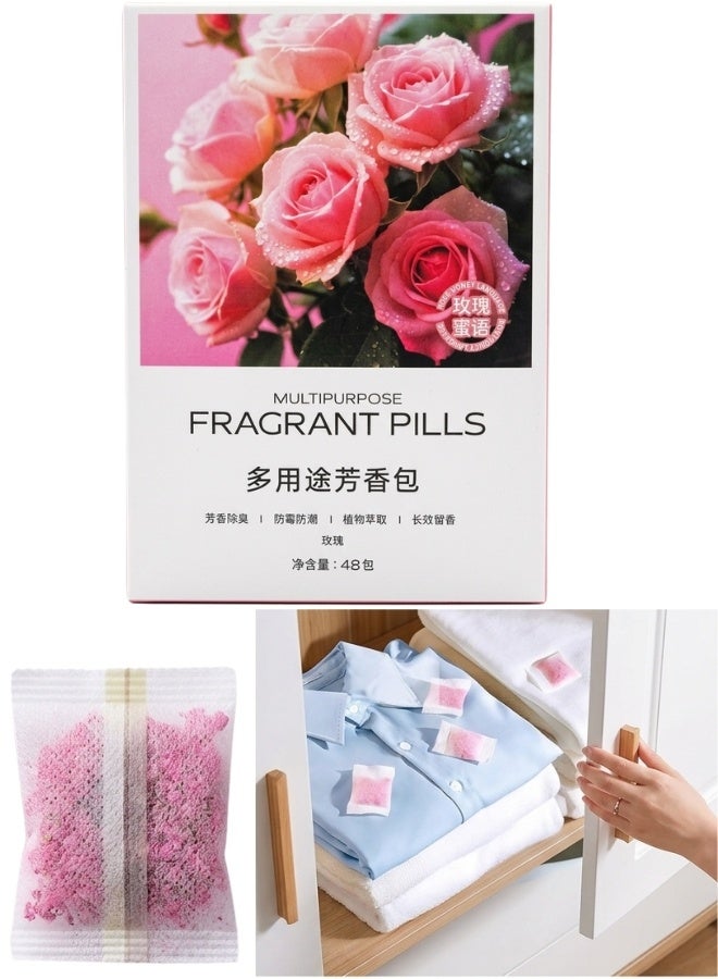 أكياس معطرة للملابس 48 قطعة برائحة الورد – معطر خزائن مزيل للروائح والرطوبة، أكياس مضادة للعفن للخزائن والأدراج وصناديق الأحذية، معطر ملابس طويل الأمد للحفاظ على رائحة منعشة ونظيفة، معطر متعدد الاستخدامات للمنزل والتخزين - Image 1