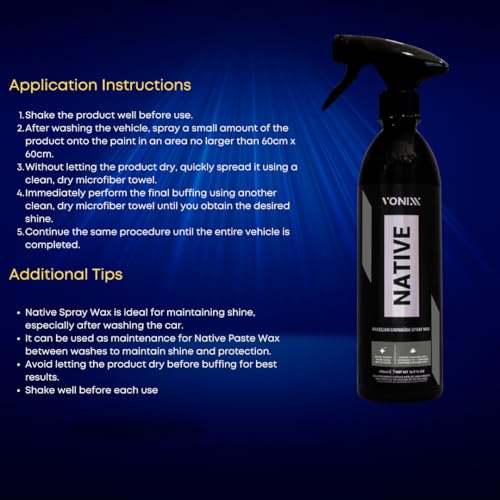 Vonixx Native Brazilian Carnauba Spray Wax - Rain Repellent Car Polish - Exterior Hydrophobic Shiner Care - Type 1 Carnauba - Ready to Use - 500 Ml - Image 4