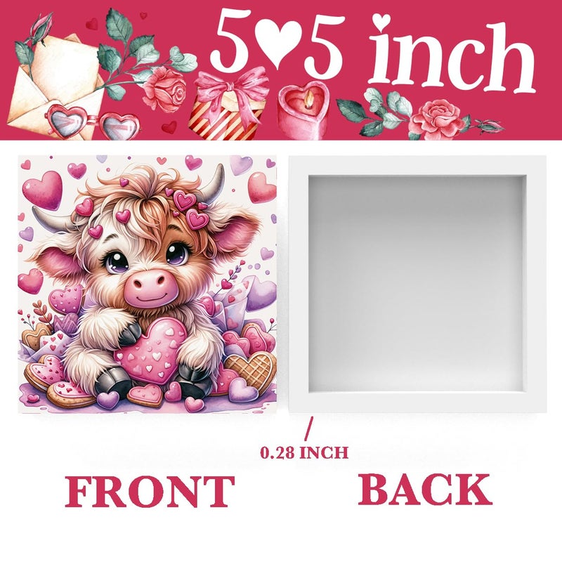 FXEFXE Valentines Decor, Valentines Day Decorations, Highland Cow Valentine's Gifts for Boyfriend Girlfriend, Pink Valentine's Table Decor Highland Cow Decoration Gifts, Office Wooden Decor Signs - Image 2