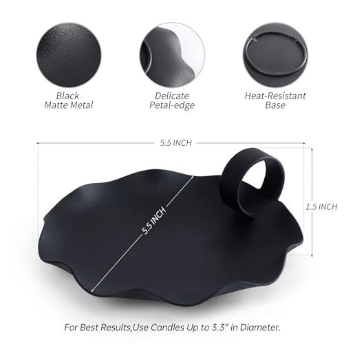REMASS Candle Holders for Pillar Candles – 5.5" Overall Width Black Metal Holder with Plate, Fits Pillar Candles up to 3.3" in Diameter & Flameless, Modern Minimalist Candle Dish (Candles Not Included) - Image 2