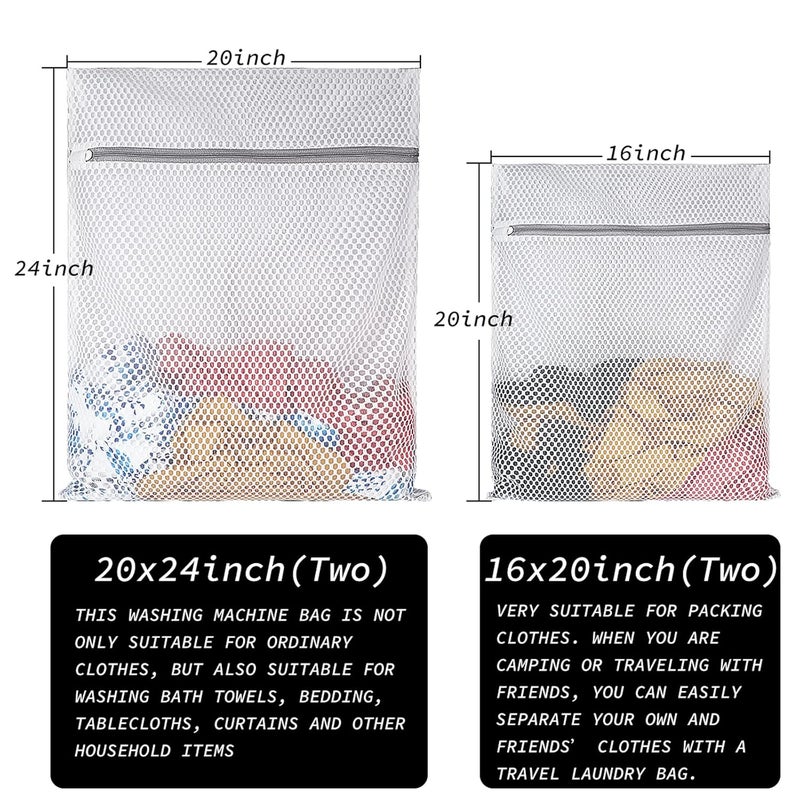 SUERIV Extra Large Honeycomb Mesh Laundry Bag125Gsm Net Fabric Durable And Reusable Delicate Wash BagTravel Organization Bag For LingerieClothesJeansBath TowelSock Set Of 42L2Xl White - Image 2