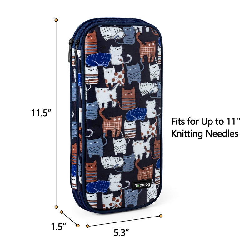 Teamoy Afghan Crochet Hook Case(up to 11" Long), Tunisian Crochet Organizer Bag for Ergonomic Crochet Hooks, Knitting Needles and Accessories, Cats Blue - Image 5