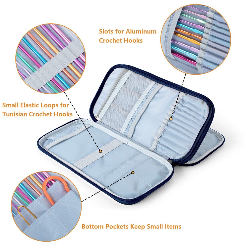 Teamoy Afghan Crochet Hook Case(up to 11" Long), Tunisian Crochet Organizer Bag for Ergonomic Crochet Hooks, Knitting Needles and Accessories, Cats Blue - Image 3