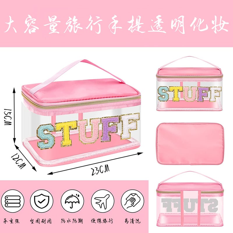 Portable Pvc Transparent Embroidered Cosmetic Bag Large Capacity Portable Travel Waterproof Toiletry Bag Storage Bag - Image 3