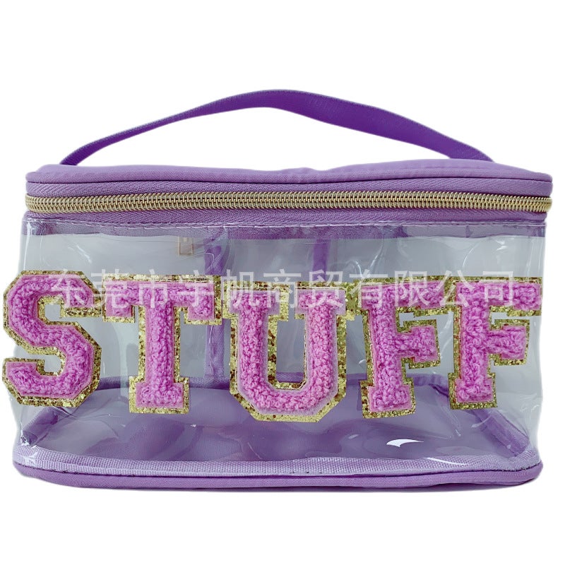 Portable Pvc Transparent Embroidered Cosmetic Bag Large Capacity Portable Travel Waterproof Toiletry Bag Storage Bag - Image 1