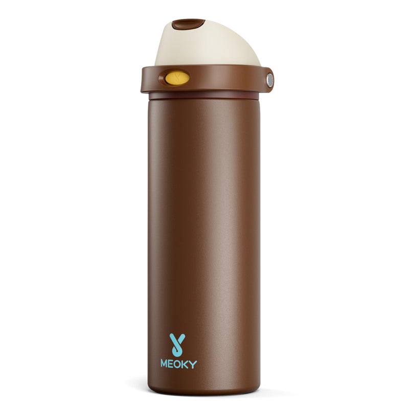 Meoky 24 oz Insulated Water Bottle with Straw: Meoky Stainless Steel Metal Water Bottle with 2-in-1 Lid - Leak Proof, Cold for 24 Hours, Fits in Car Cup Holder, BPA-Free for Travel Sports Gym, Cocoa - Image 1