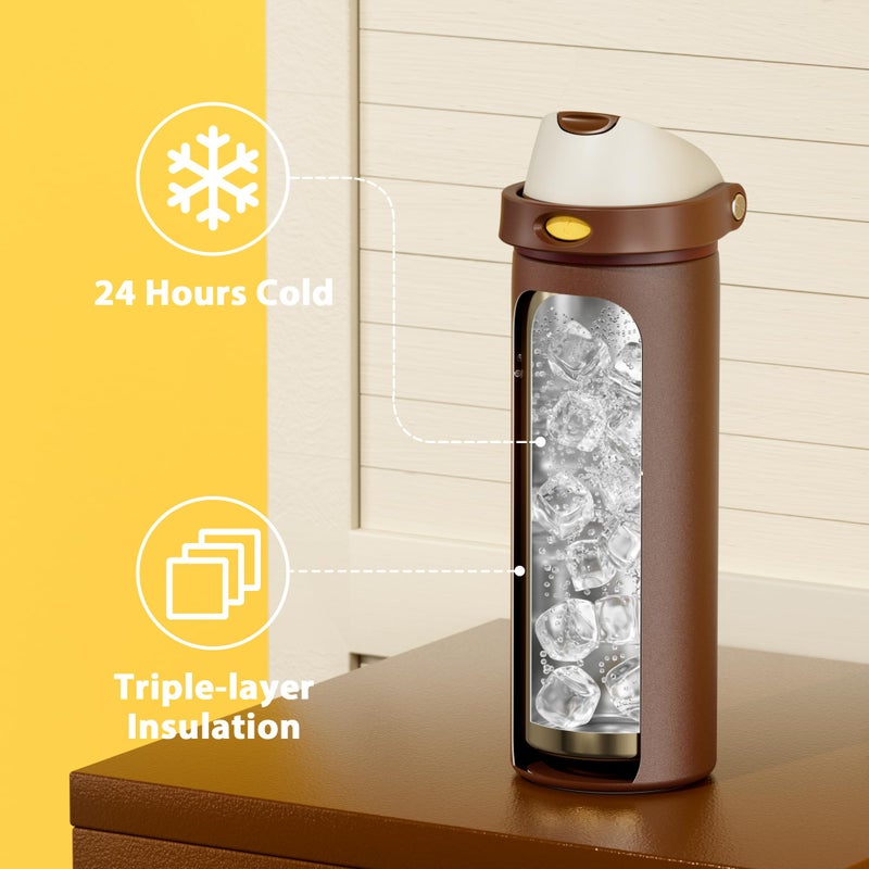 Meoky 24 oz Insulated Water Bottle with Straw: Meoky Stainless Steel Metal Water Bottle with 2-in-1 Lid - Leak Proof, Cold for 24 Hours, Fits in Car Cup Holder, BPA-Free for Travel Sports Gym, Cocoa - Image 4