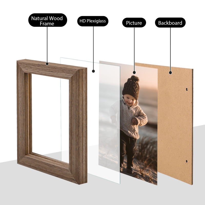KINLINK 8.5x11 Picture Frames Rustic Brown  Diploma Frames with Acrylic Plexiglass for Pictures  Certificate Degree Document Frame Tabletop and Wall Mounting Display  1 Pack - Image 3