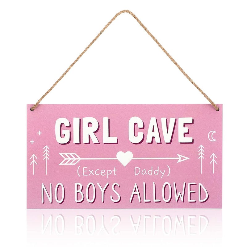 Girl Cave Sign - No Boys Allowed Wooden Door Decor for Girls Room - Image 1