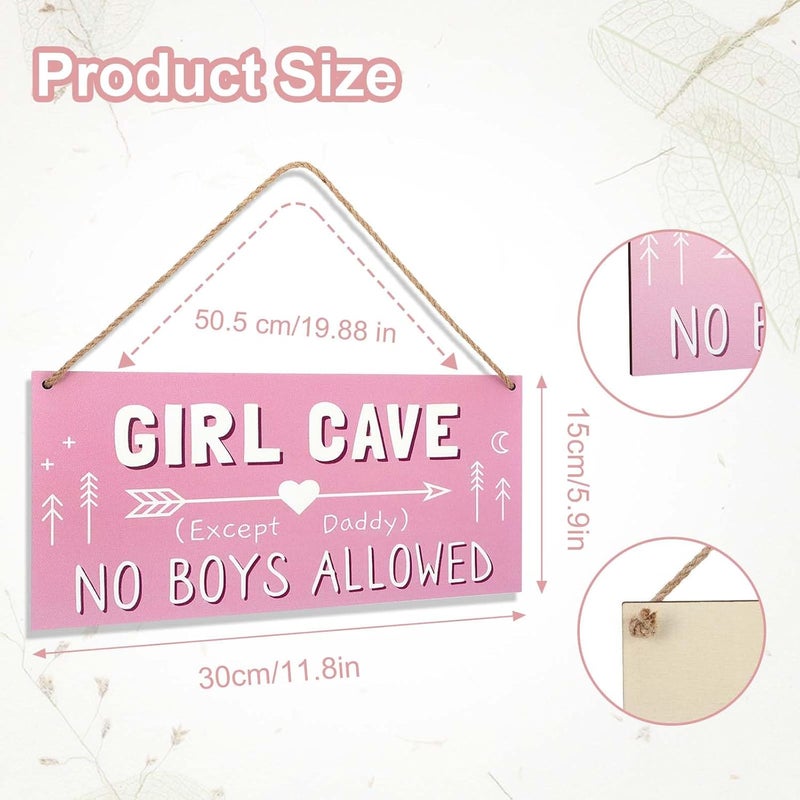 Girl Cave Sign - No Boys Allowed Wooden Door Decor for Girls Room - Image 2