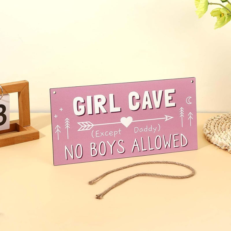 Girl Cave Sign - No Boys Allowed Wooden Door Decor for Girls Room - Image 3