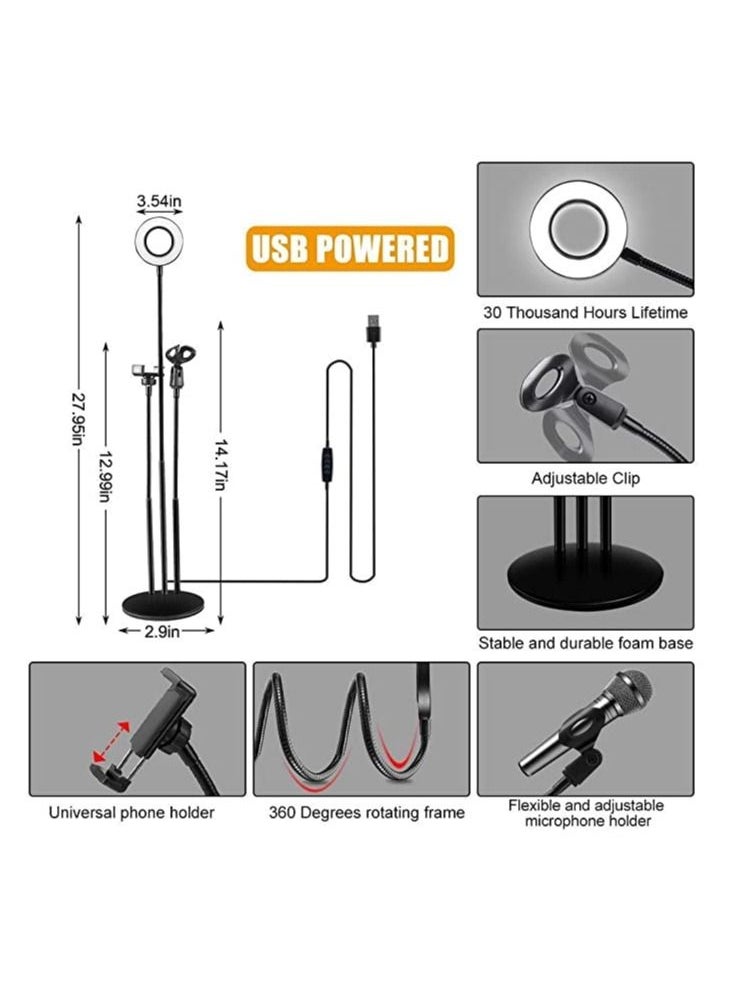 Generic 3 in 1 Professional Live Stream Kit with Small USB Ring Light Mic Holder CellPhone Web Cam Holder Premium Stand For Makeup Video Shoots Live Video Calling And More  - Image 4
