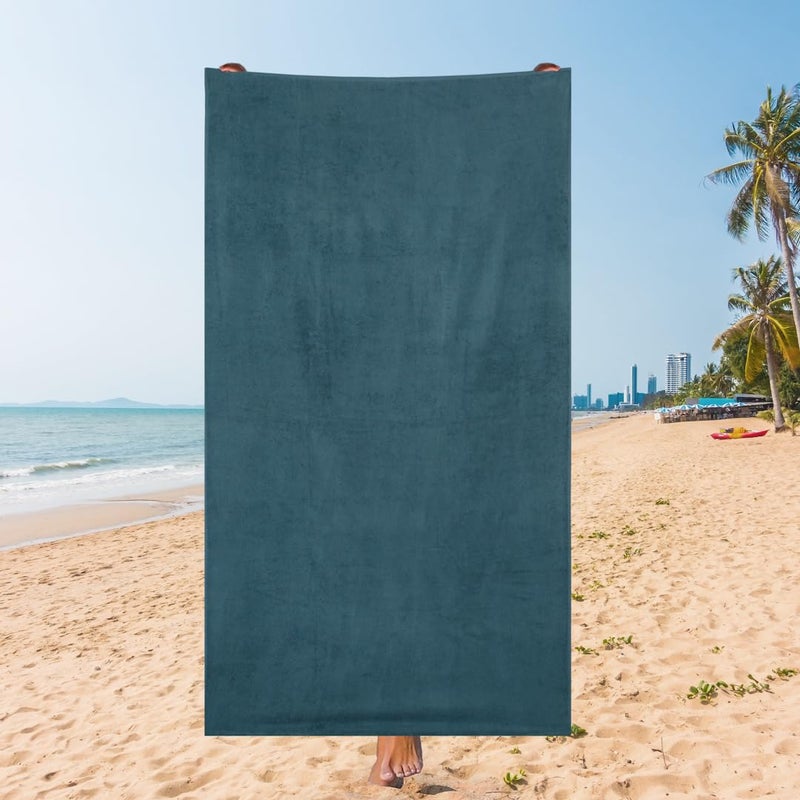 CREEVA Stormy Sea Solid Beach Towel – Deep Grey Blue, 105 x 180 cm - Image 1