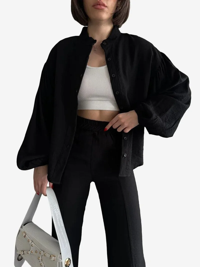 My Fashion Black MY FASHION High Waist Wide Leg Two-Piece Co-ord Set for Women | Best Price UAE