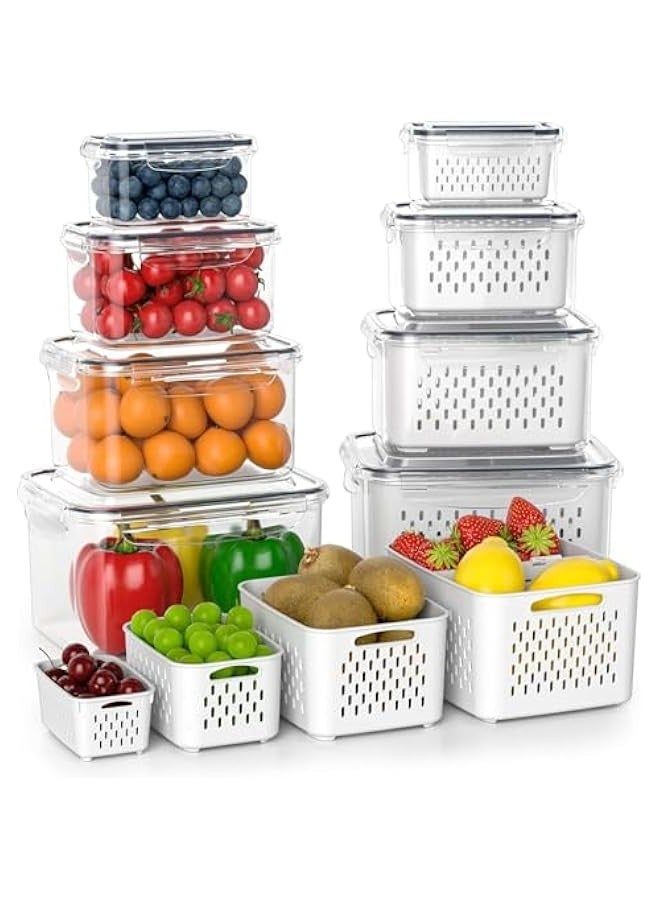 Beauenty 6 Pcs Large Fruit Containers- Leakproof Food Storage Containers with Removable Colander - Dishwasher & microwave safe Produce Containers Keep Fruits, Vegetables, Berry, Meat Fresh longer - Image 1