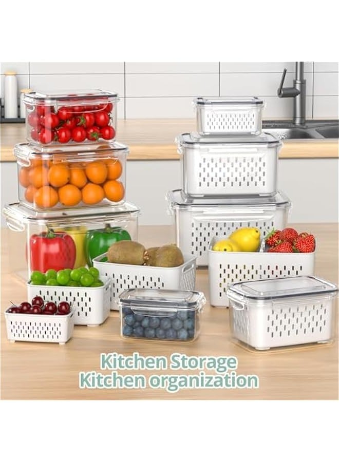 Beauenty 6 Pcs Large Fruit Containers- Leakproof Food Storage Containers with Removable Colander - Dishwasher & microwave safe Produce Containers Keep Fruits, Vegetables, Berry, Meat Fresh longer - Image 2