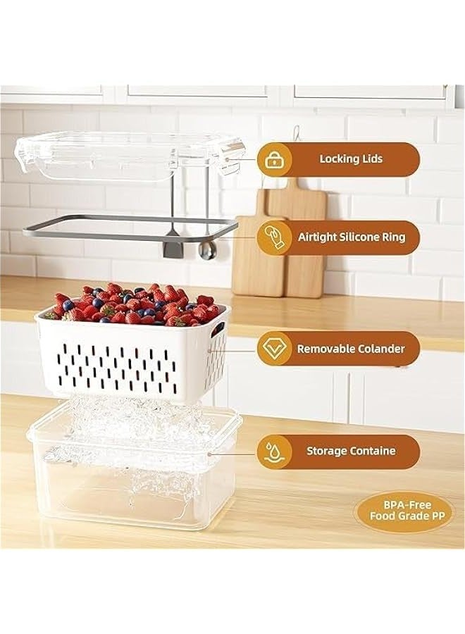 Beauenty 6 Pcs Large Fruit Containers- Leakproof Food Storage Containers with Removable Colander - Dishwasher & microwave safe Produce Containers Keep Fruits, Vegetables, Berry, Meat Fresh longer - Image 3