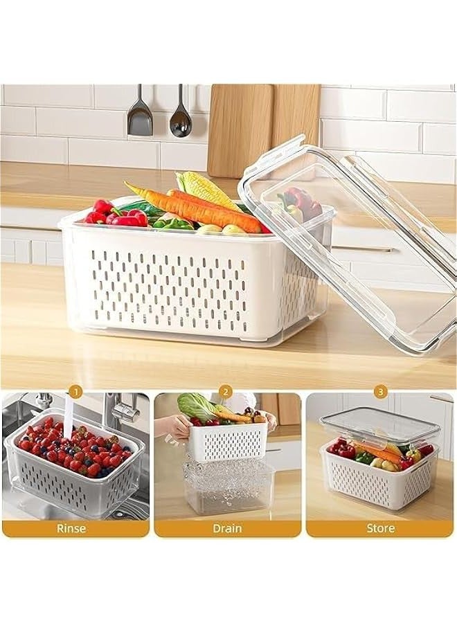 Beauenty 6 Pcs Large Fruit Containers- Leakproof Food Storage Containers with Removable Colander - Dishwasher & microwave safe Produce Containers Keep Fruits, Vegetables, Berry, Meat Fresh longer - Image 4