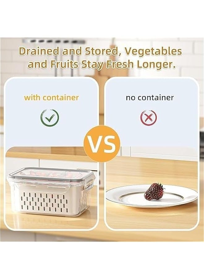 Beauenty 6 Pcs Large Fruit Containers- Leakproof Food Storage Containers with Removable Colander - Dishwasher & microwave safe Produce Containers Keep Fruits, Vegetables, Berry, Meat Fresh longer - Image 5