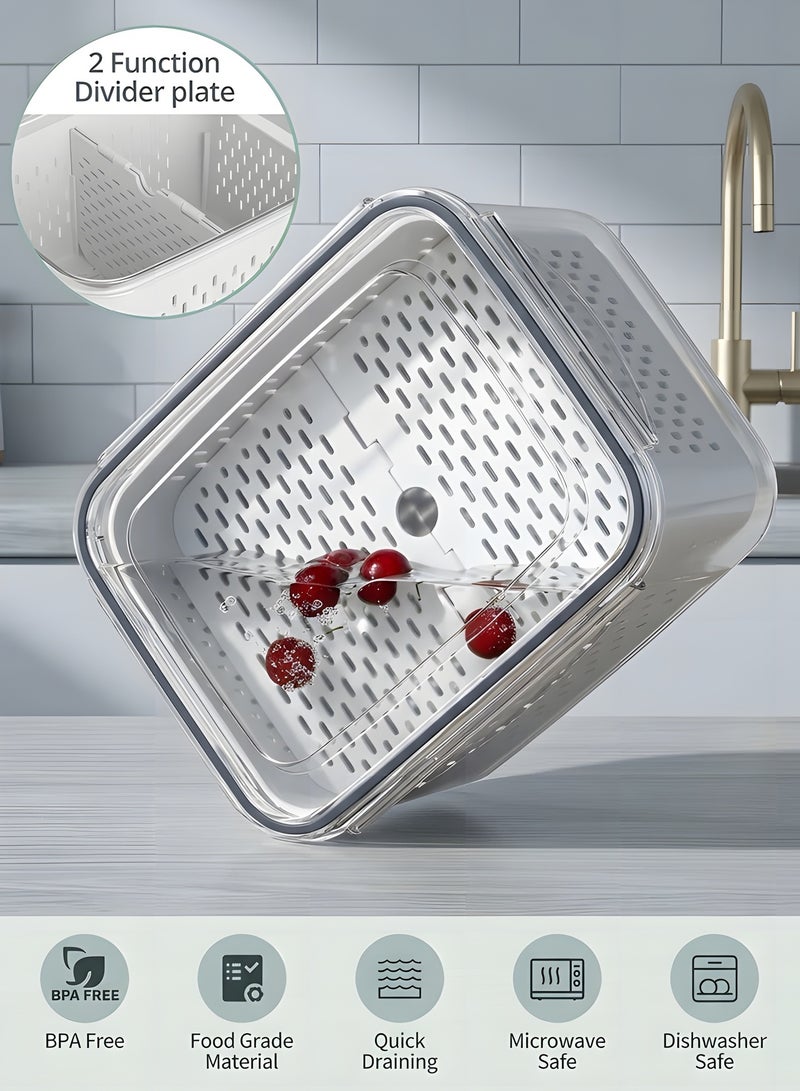 بيوينتي 6 قطع حاويات فواكه كبيرة - حاويات تخزين طعام مانعة للتسرب مع مصفاة قابلة للإزالة، حاويات منتجات آمنة للغسالة والميكروويف تحافظ على الفواكه والخضروات والتوت واللحوم طازجة لفترة أطول - Image 3