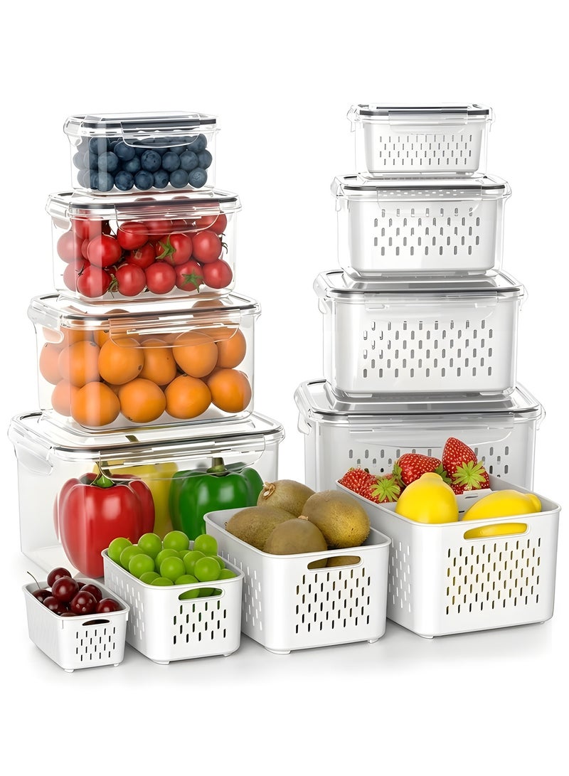 بيوينتي 6 قطع حاويات فواكه كبيرة - حاويات تخزين طعام مانعة للتسرب مع مصفاة قابلة للإزالة، حاويات منتجات آمنة للغسالة والميكروويف تحافظ على الفواكه والخضروات والتوت واللحوم طازجة لفترة أطول - Image 1