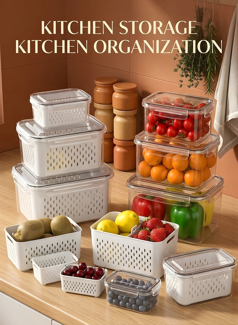 بيوينتي 6 قطع حاويات فواكه كبيرة - حاويات تخزين طعام مانعة للتسرب مع مصفاة قابلة للإزالة، حاويات منتجات آمنة للغسالة والميكروويف تحافظ على الفواكه والخضروات والتوت واللحوم طازجة لفترة أطول - Image 2