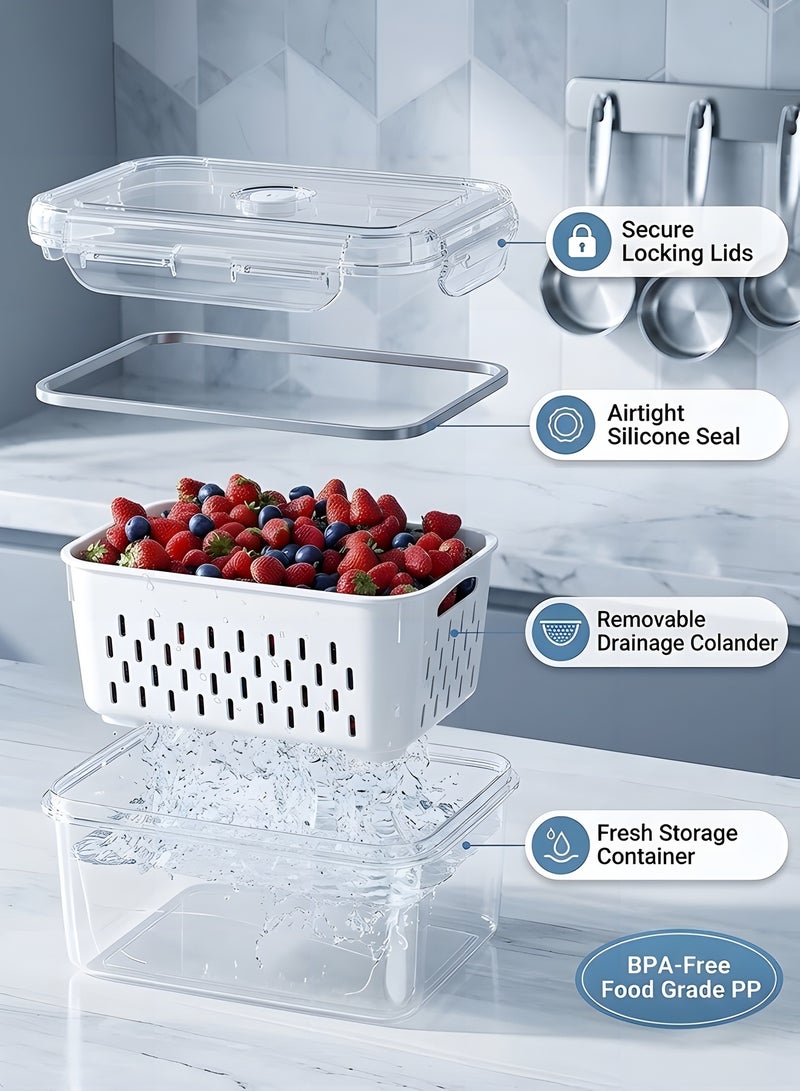 بيوينتي 6 قطع حاويات فواكه كبيرة - حاويات تخزين طعام مانعة للتسرب مع مصفاة قابلة للإزالة، حاويات منتجات آمنة للغسالة والميكروويف تحافظ على الفواكه والخضروات والتوت واللحوم طازجة لفترة أطول - Image 5