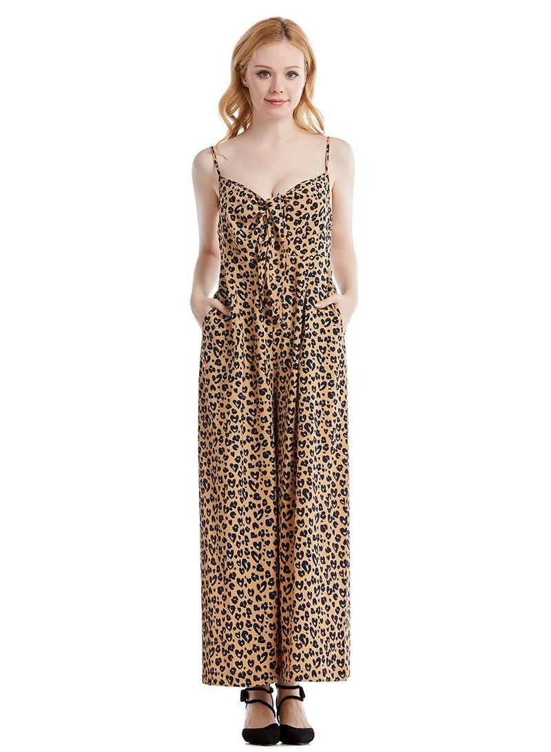 Loquat Lady's Printed Suspender Jumpsuit One-Piece Pants Brown/Black  - Image 1