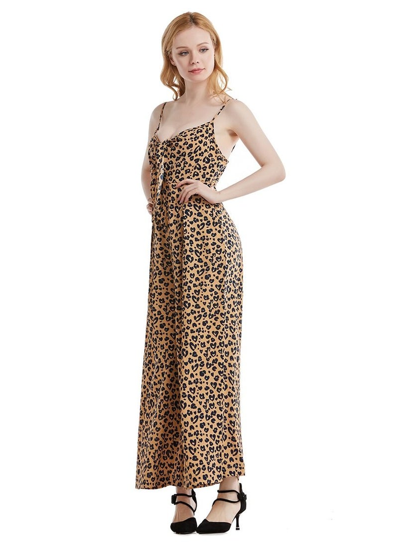 Loquat Lady's Printed Suspender Jumpsuit One-Piece Pants Brown/Black  - Image 2