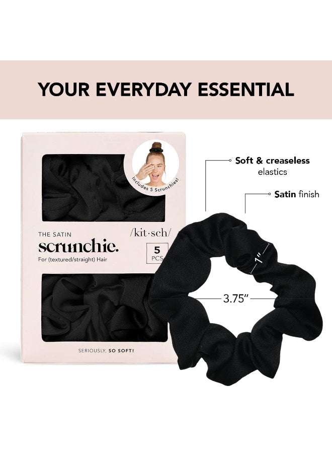 Kitsch Satin Scrunchies for Women No Crease Hair Ties Soft Satin Hair Scrunchies for Girls Frizz Free Gentle Stylish Hair Accessories Ideal Gifts for Women Black 5 pcs - Image 2