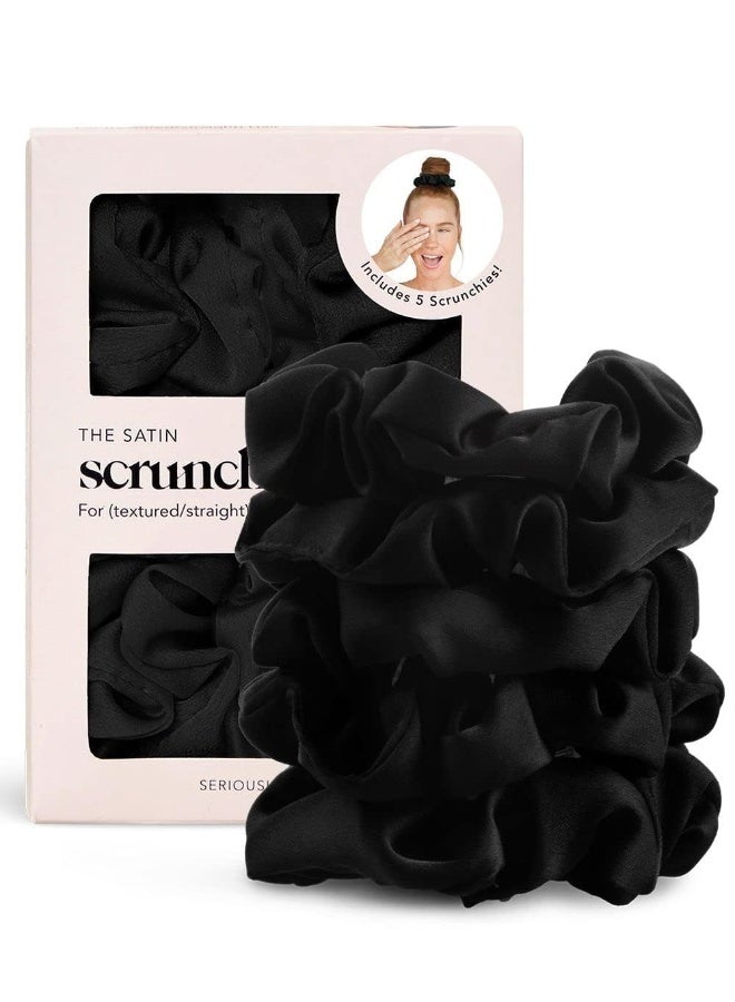 Kitsch Satin Scrunchies for Women No Crease Hair Ties Soft Satin Hair Scrunchies for Girls Frizz Free Gentle Stylish Hair Accessories Ideal Gifts for Women Black 5 pcs - Image 1