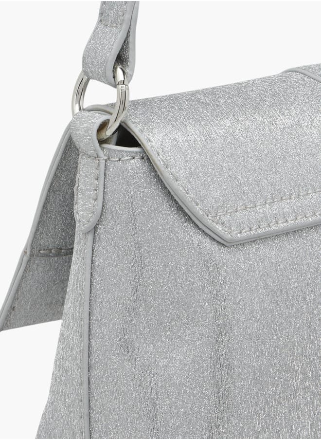 Flora Bella By Shoexpress Women Textured Shoulder Bag with Magnetic Button Closure  - Image 5