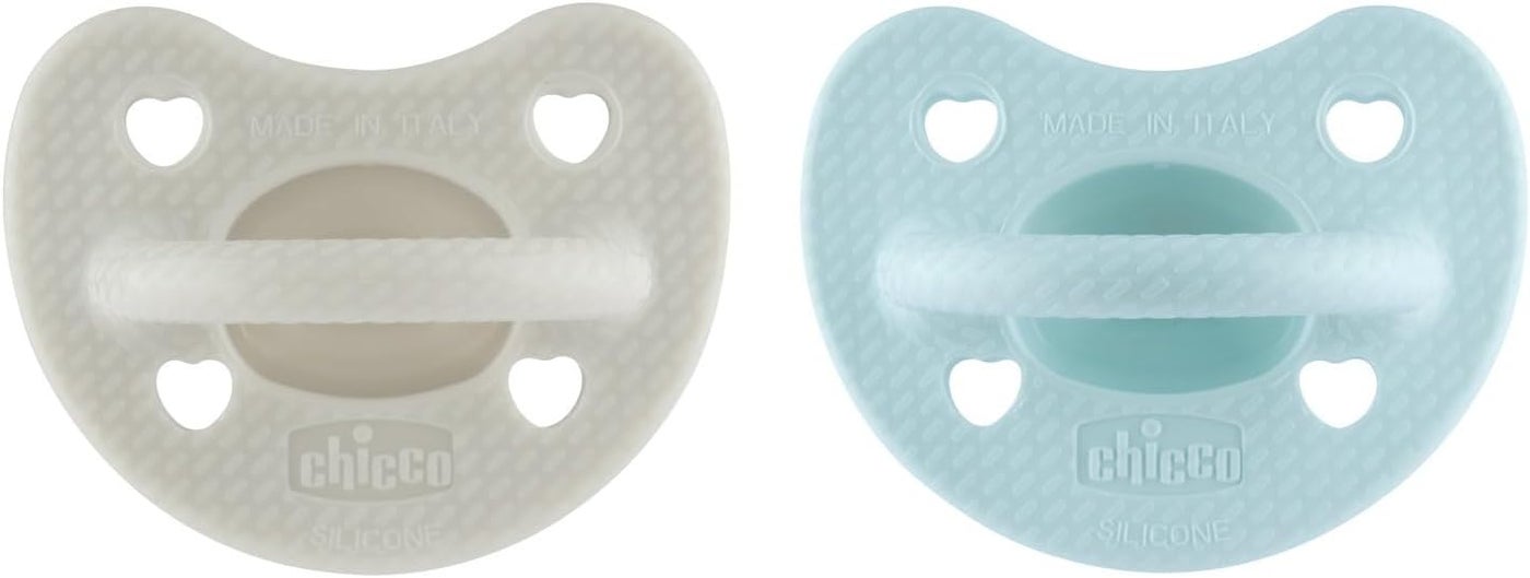Chicco PhysioForma Luxe Silicone Dummy, 6-16 Months, Grey/Blue, Pack of 2