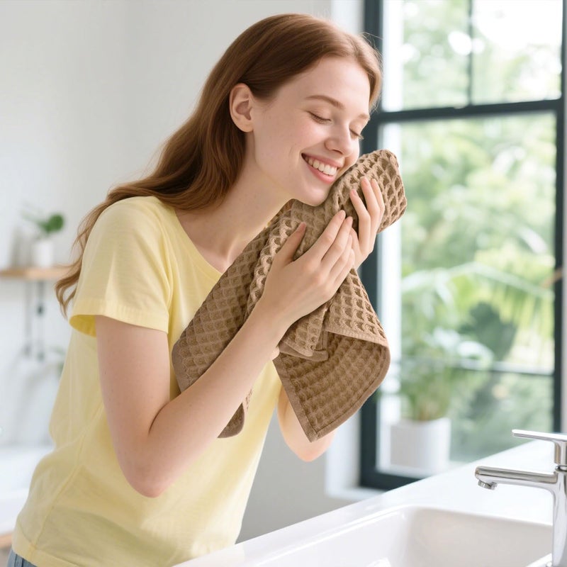 Jacquotha Waffle Bathroom Hand Towels 2-Piece (Tan) â€“ Cotton, Soft, Lightweight, Lint Free, 13â€ x 29â€ - Image 5