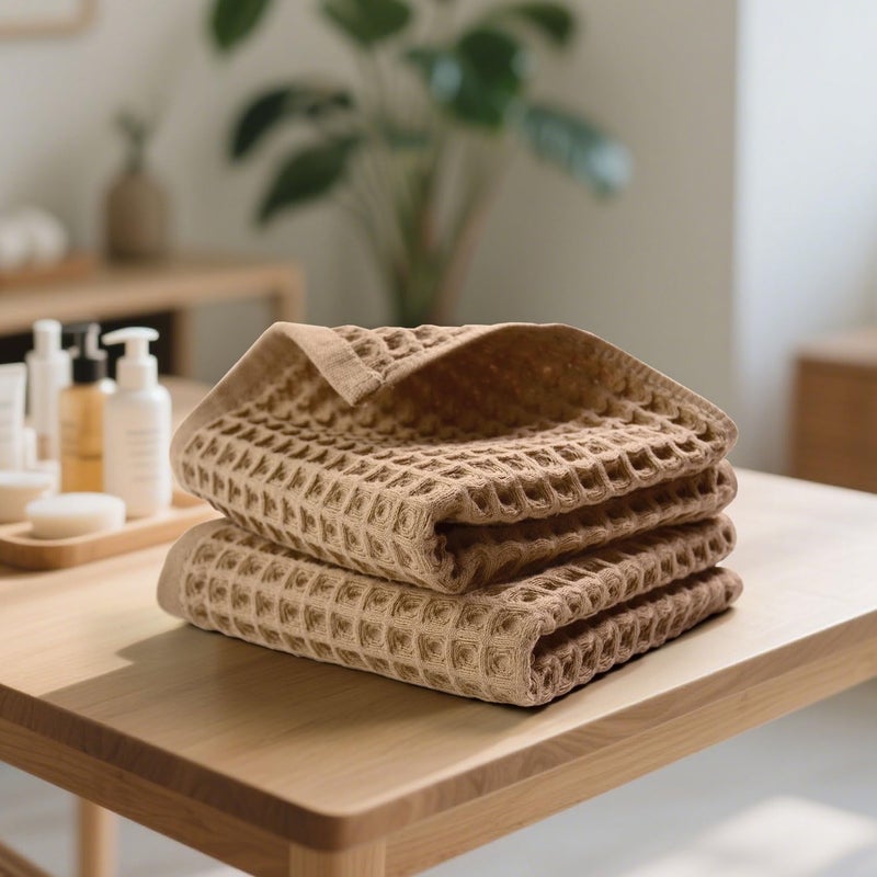 Jacquotha Waffle Bathroom Hand Towels 2-Piece (Tan) â€“ Cotton, Soft, Lightweight, Lint Free, 13â€ x 29â€ - Image 2