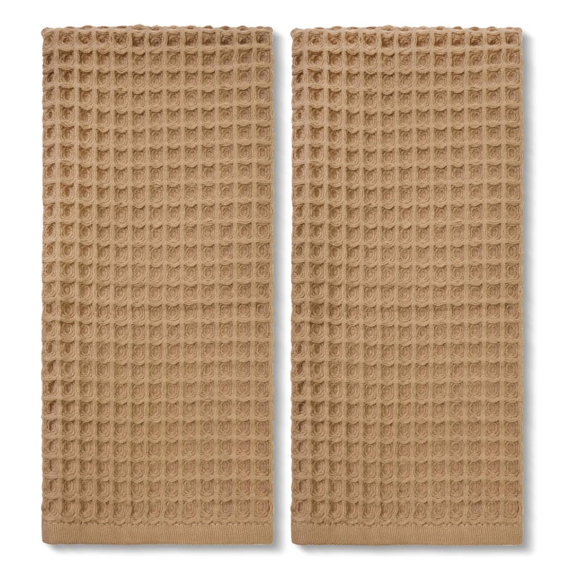 Jacquotha Waffle Bathroom Hand Towels 2-Piece (Tan) â€“ Cotton, Soft, Lightweight, Lint Free, 13â€ x 29â€ - Image 1
