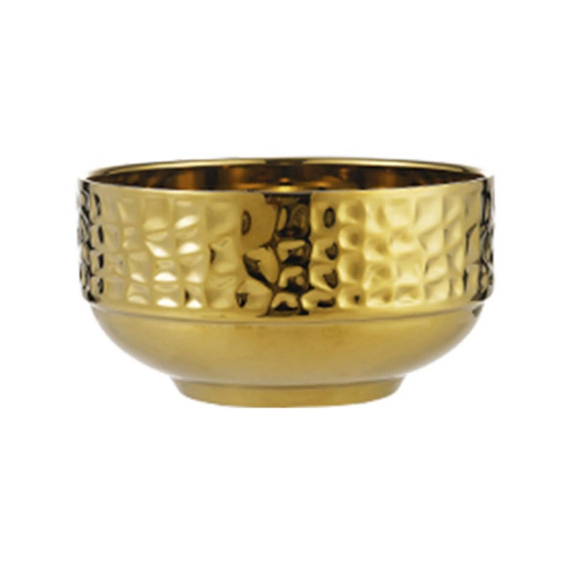 Gold Double Layer Insulated Stainless Steel Bowl Hammered Textured Nonslip Serving For Dining Kitchen Parties - Image 2
