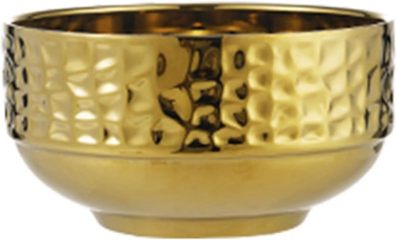 Gold Double Layer Insulated Stainless Steel Bowl Hammered Textured Nonslip Serving For Dining Kitchen Parties - Image 1