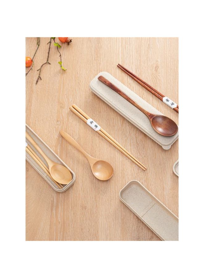 Beech Phoebe Portable Outdoor Travel Wooden Tableware Japanese Chopsticks Wooden Spoon Storage Suit For Primary School Students-Specification:Standard-Colour:Wheat Box Lotus Wood Crank Tip Tail Set - Image 5