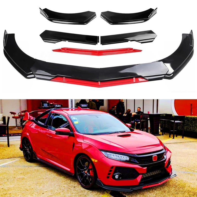 DREAMIZER Universal Front Lip for CarAdjustable Front Bumper Lip Chin Spoiler Splitter Diffuser Protector Body Kit Compatible with Honda Nissan Toyota Mazda Black wRed